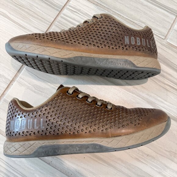 Nobull Sand Leather Trainers Athletic Sneakers Perforated Shoes Workout Brown 7 - Picture 9 of 10